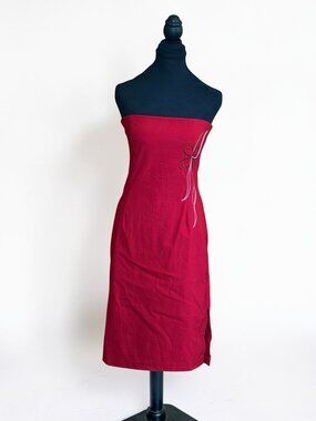 SKY David Park Women’s Y2K Strapless Midi Red Sheath Dress (1221)